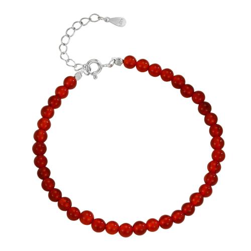 Sterling Silver Bracelets, 925 Sterling Silver, with Red Agate, with 3CM extender chain, for woman, silver color Approx 16 cm 