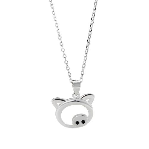 Sterling Silver Jewelry Necklace, 925 Sterling Silver, with 5CM extender chain, Pig, for woman & enamel, silver color Approx 40 cm 