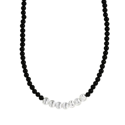 Sterling Silver Jewelry Necklace, 925 Sterling Silver, with Black Agate, with 5CM extender chain & for woman, silver color Approx 38 cm 