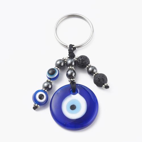 Evil Eye Key Chain, 304 Stainless Steel, with Gemstone & Resin, random style & portable & multifunctional blue, 80mm 