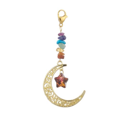 Rhinestone Zinc Alloy Key Chain, with Gemstone, random style & DIY & enamel & with rhinestone, golden, 20/Bag [