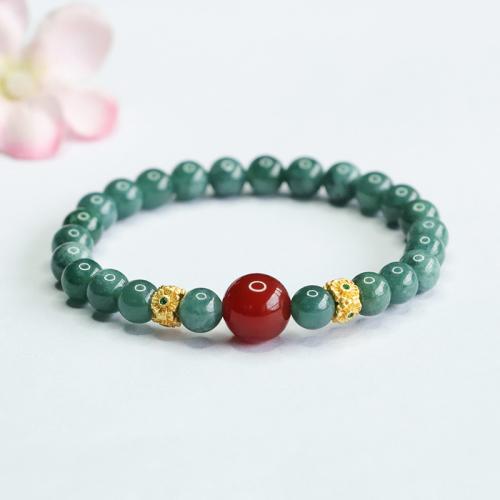 jade bracelet, avec agate rouge & alliage de zinc, Rond, style folk & pour femme, beads length 6mm, 10mm Environ 6-8 pouce, Vendu par PC