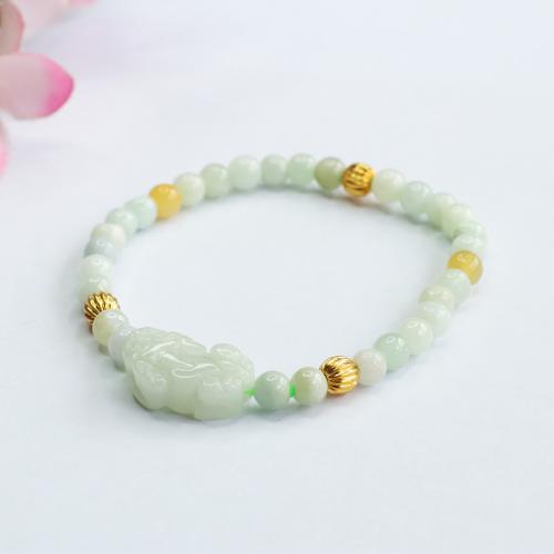 Jadeite Bracelet, with Zinc Alloy, Mythical Wild Animal, handmade, folk style & for woman, Grade A, beads length 5mm Approx 6-8 Inch [