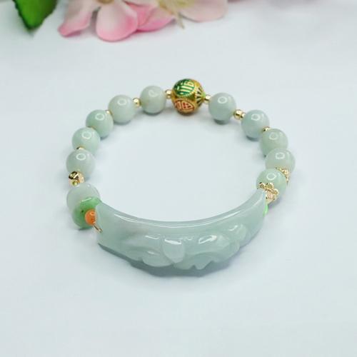 Jadeite Bracelet, with Zinc Alloy, Mythical Wild Animal, Carved, folk style & Unisex & enamel, beads length 8mm Approx 6-8 Inch [