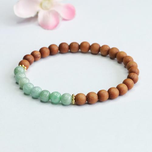 Sandalwood Bracelet, with Jadeite & Zinc Alloy, Round, handmade, folk style & for woman, beads length 6mm Approx 6-8 Inch [