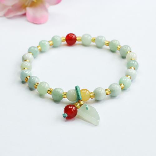 Jadeite Bracelet, with Red Agate, handmade, folk style & for woman, Grade A, beads length 6mm Approx 6-8 Inch [