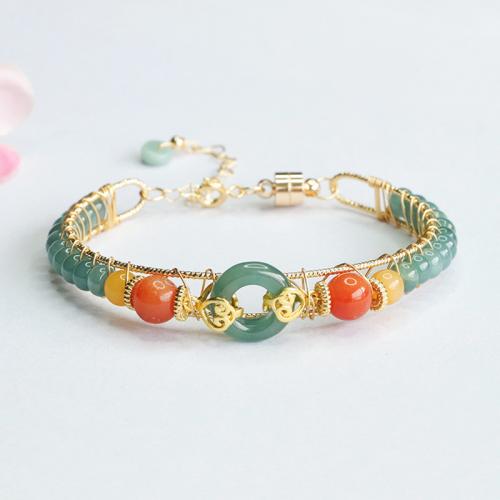 jade bracelet, avec alliage de zinc, style folk & pour femme, grade A, beads length 5mm Environ 6-8 pouce, Vendu par PC