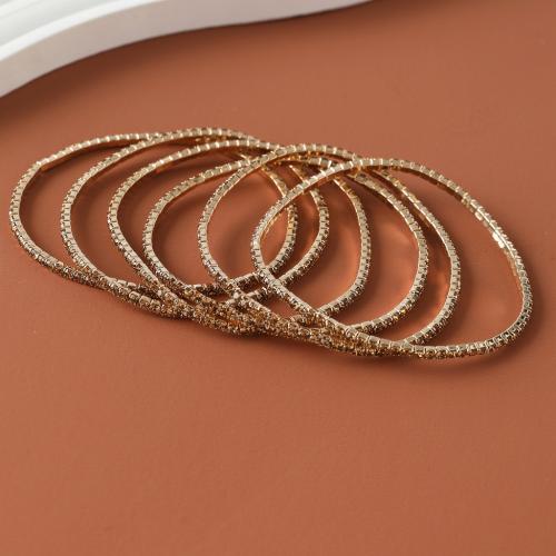 Zinc Alloy Rhinestone Bracelets, 6 pieces & fashion jewelry & for woman & with rhinestone, Champagne, diameter 7cm [