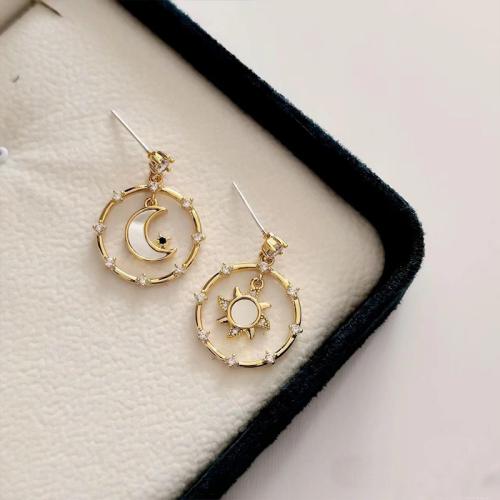 Asymmetric Earrings, Zinc Alloy, with White Shell, fashion jewelry & for woman & with rhinestone 