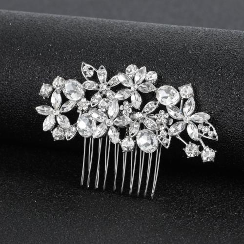 Decorative Hair Combs, Zinc Alloy, with brass wire & Rhinestone, fashion jewelry & for woman 