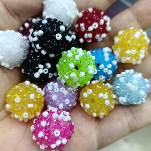 Acrylic Jewelry Beads, Round, DIY & with rhinestone, mixed colors, 18mm 