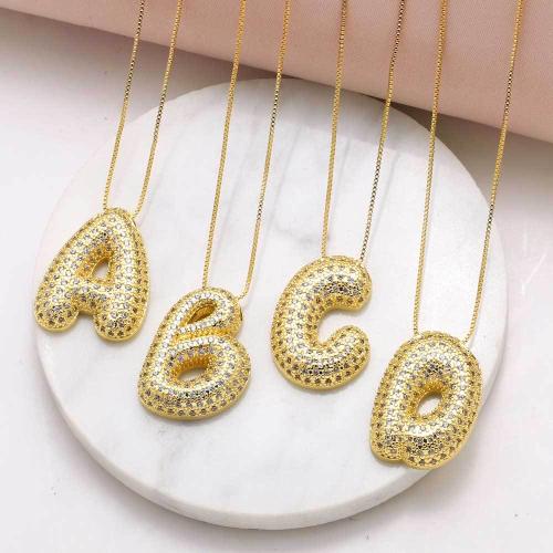 Collier en laiton cubique Zircon Micro Pave, avec 5cm chaînes de rallonge, Lettre d’alphabet, Placage de couleur d'or, bijoux de mode & pavé de micro zircon, doré cm, Vendu par PC