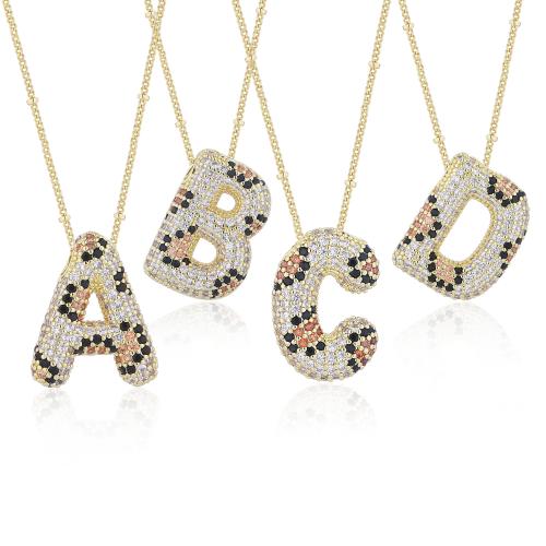 Collier en laiton cubique Zircon Micro Pave, avec 1.96 Inch chaînes de rallonge, Lettre d’alphabet, Placage de couleur d'or, modèles différents pour le choix & pavé de micro zircon & pour femme .71 pouce, Vendu par PC