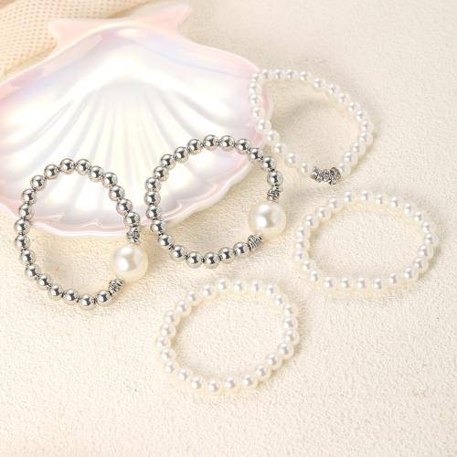 Bracelets de perles en plastique, perle de plastique, avec alliage de zinc, Placage, 5 pièces & bijoux de mode & pour femme, Vendu par fixé