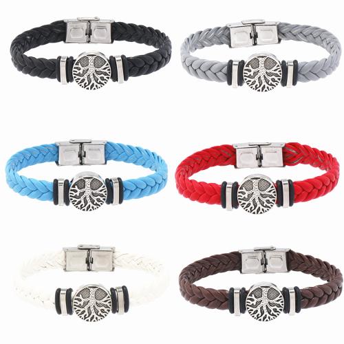 bracelet de cordon en PU , cuir PU, avec Acier inoxydable 304 & alliage de zinc, poli, bijoux de mode & pour homme, plus de couleurs à choisir, Vendu par PC