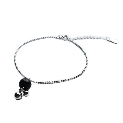 Tobillera de joyería de moda, plata de ley 925, con Piedra arenisca azul, con 3CM extender cadena, para mujer, plateado, longitud:aproximado 19 cm, Vendido por UD