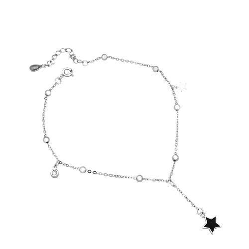 Tobillera de joyería de moda, plata de ley 925, con 3CM extender cadena, micro arcilla de zirconia cúbica & para mujer & esmalte, plateado, longitud:aproximado 20 cm, Vendido por UD