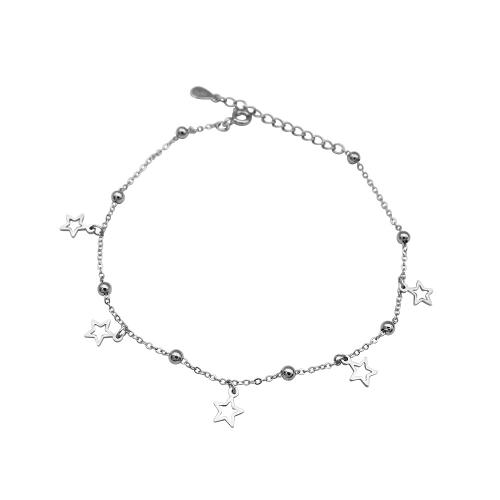 Tobillera de joyería de moda, plata de ley 925, con 3CM extender cadena, Estrella, para mujer, plateado, longitud:aproximado 20 cm, Vendido por UD