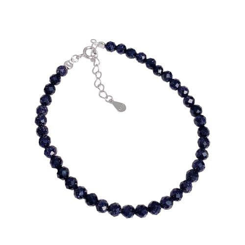 Pulseras de Plata Estelina, plata de ley 925, con Piedra arenisca azul, con 3CM extender cadena, diferentes estilos para la opción & para mujer, azul oscuro, longitud:aproximado 16 cm, Vendido por UD