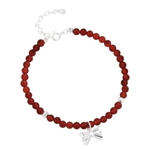 Pulseras de Plata Estelina, plata de ley 925, con Ágata roja, con 3CM extender cadena, Lazo, para mujer, Rojo, longitud:aproximado 16 cm, Vendido por UD