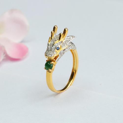 Jadeit Manschette Fingerring, mit 925er Sterling Silber, Drachen, goldfarben plattiert, Folk-Stil & für Frau & mit Strass, Größe:6-8, verkauft von PC