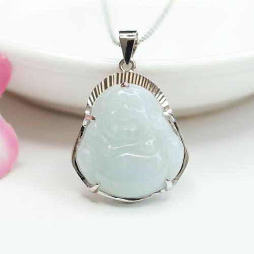 Jadite Anhänger, Jadeit, mit 925er Sterling Silber, Buddha, Folk-Stil & DIY & verschiedene Stile für Wahl, Grade A, pendant length 18-19mm, verkauft von PC