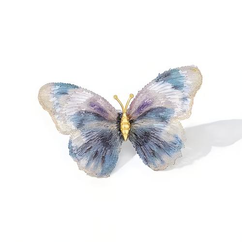 Broche de Tela, aleación de zinc, con Fibra sintética, Mariposa, para mujer, más colores para la opción, 42x64mm, Vendido por UD