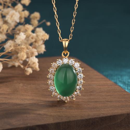 Collier en laiton cubique Zircon Micro Pave, avec Jade artificiel, bijoux de mode & pavé de micro zircon & pour femme Environ 45 cm, Vendu par PC