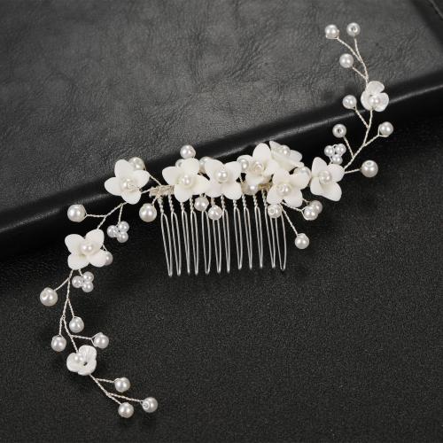 Decorative Hair Combs, Plastic Pearl, with brass wire & Porcelain, fashion jewelry & for woman 