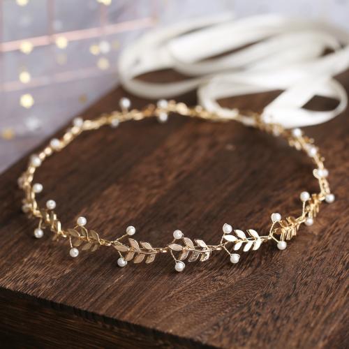 Headband, Zinc Alloy, with Plastic Pearl, fashion jewelry & for woman, golden, 450mm [