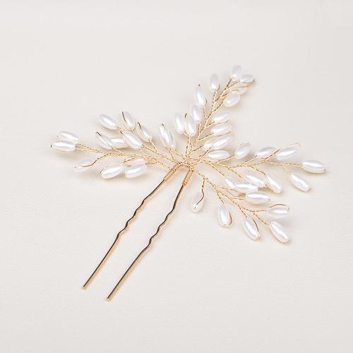 Hair Stick, Plastic Pearl, with brass wire, fashion jewelry & for woman, golden 