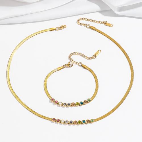 Bijoux strass en acier inoxydable Set, Acier inoxydable 304, styles différents pour le choix & pour femme & avec strass, doré, Vendu par PC