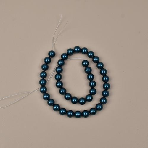 Glass Pearl Beads, Round, DIY Peacock Blue Approx 38 cm 