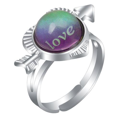 Anillo de dedo de humor de esmalte, aleación de zinc, con Acrílico, Corazón, chapado en color de plata, Ajustable & para mujer & esmalte de humor, inner diameter:17~20mm, Vendido por UD