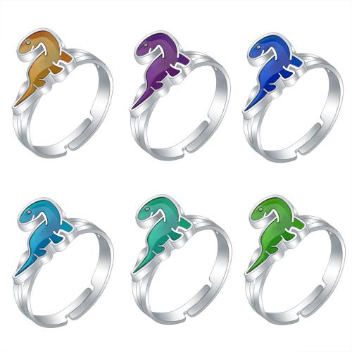 Anillo de dedo de humor de esmalte, aleación de zinc, Dinosaurio, chapado en color de plata, Ajustable & para mujer & pegamento de gota & esmalte de humor, inner diameter:17~20mm, Vendido por UD