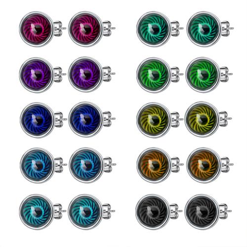 Zinc Alloy Stud Earring, with Acrylic, Round, silver color plated & for woman & change their color according to the temperature 