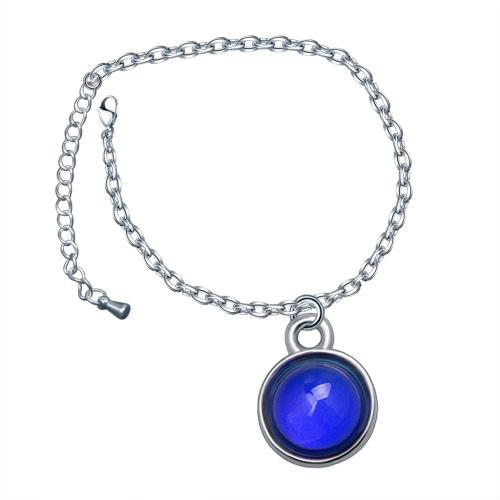 alliage de zinc bracelet, avec Acrylique, Rond, Placage de couleur argentée, pour femme & émail selon l'humeur, plus de couleurs à choisir, Vendu par PC