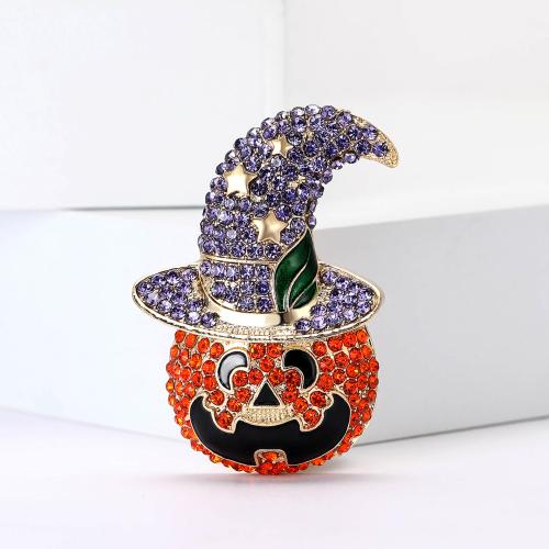 Halloween Brooch, Zinc Alloy, Pumpkin, plated, Halloween Jewelry Gift & for woman & with rhinestone [