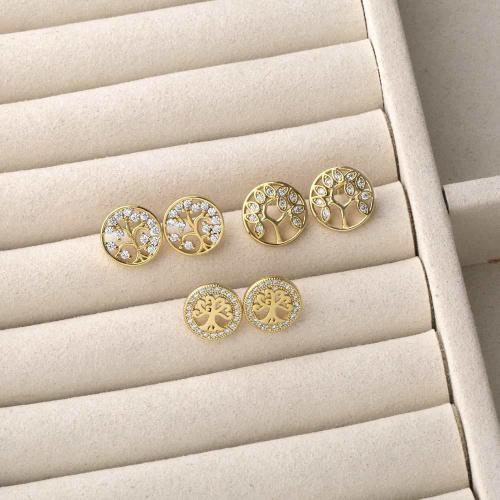 Cubic Zirconia Pendiente Brass Micro Pave, metal, chapado en color dorado, Joyería & diferentes patrones para la opción & micro arcilla de zirconia cúbica, dorado, Vendido por Par