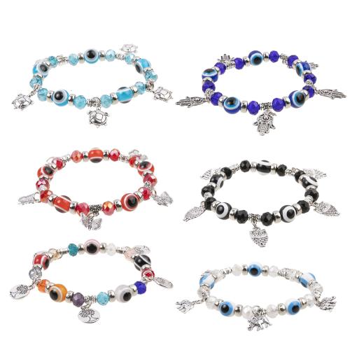 Zinc Alloy Crystal Bracelets, with Elastic Thread & Crystal & Resin, handmade, 6 pieces & fashion jewelry & Unisex, mixed colors cm [