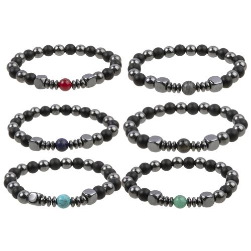 Bracelets en pierres précieuses, Pierre naturelle, avec fil élastique, fait à la main, 6 pièces & bijoux de mode & unisexe, couleurs mélangées, Vendu par fixé