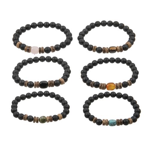 Bracelets en pierres précieuses, Pierre naturelle, avec fil élastique & bois, fait à la main, 6 pièces & bijoux de mode & unisexe, couleurs mélangées cm Vendu par sac