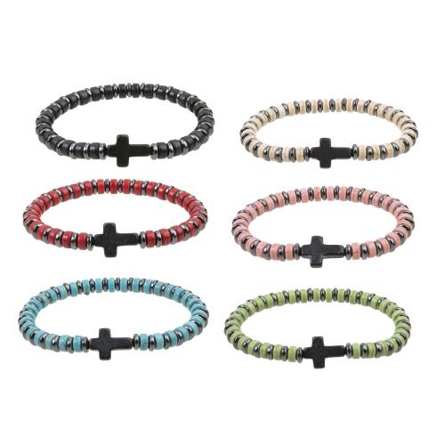 Bracelets en pierres précieuses, pierrecaillou, avec fil élastique & Hématite, fait à la main, 6 pièces & bijoux de mode & pour femme, couleurs mélangées, Vendu par fixé