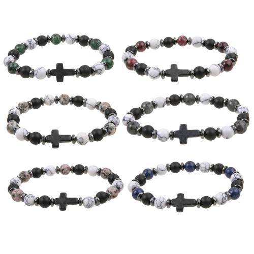 Bracelets en pierres précieuses, Pierre naturelle, avec fil élastique, fait à la main, 6 pièces & bijoux de mode & unisexe, couleurs mélangées cm, Vendu par fixé