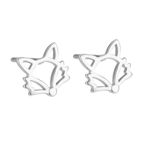 Sterling Silber Stud Ohrring, 925 Sterling Silber, Fuchs, für Frau, Silberfarbe, 8mm, verkauft von Paar