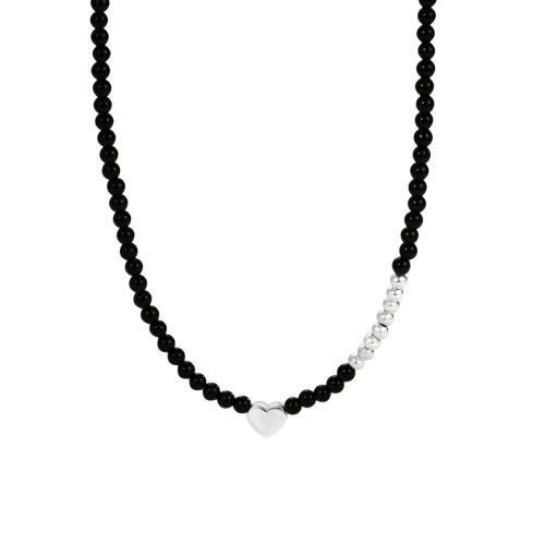 Collar de la joyería de plata esterlina, plata de ley 925, con Ágata negra, con 5CM extender cadena, Corazón, para mujer, Negro, longitud:aproximado 35 cm, Vendido por UD