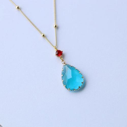 Crystal Zinc Alloy Necklace, with Gemstone & Crystal, plated, fashion jewelry & for woman, golden Approx 41-50 cm [