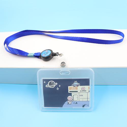 Plastic Lanyard Card Holder, with Polyester Cord, portable & multifunctional & retractable 