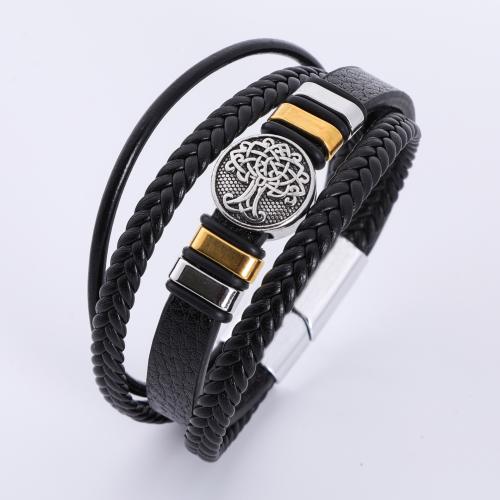 bracelet de cordon en PU , alliage de zinc, avec cuir PU, Vintage & pour homme, plus de couleurs à choisir, Vendu par PC