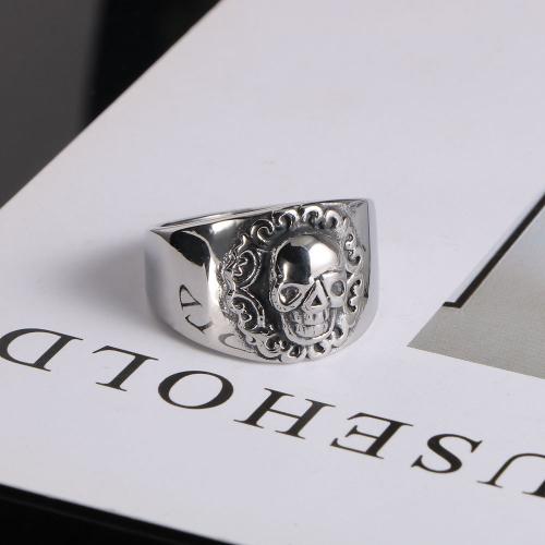 Stainless Steel Finger Ring, 304 Stainless Steel, Skull, Vacuum Ion Plating & for man 